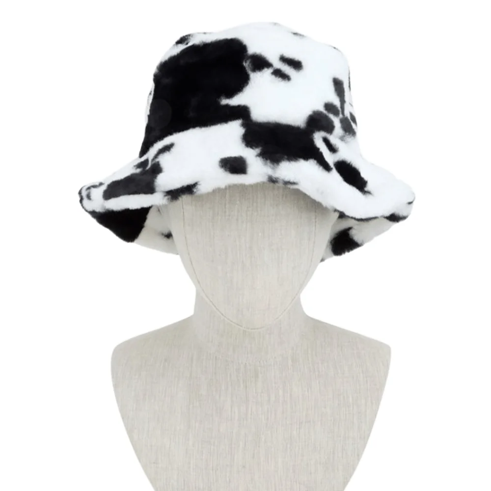 Faux Fur Bucket Hat - Cow Print - Picture 3 of 4